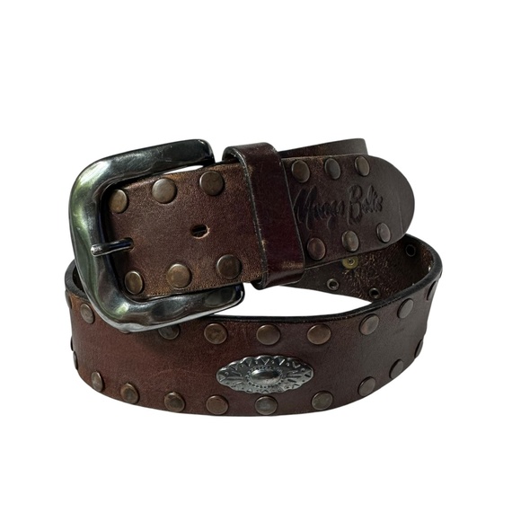 Vintage MANGO PUNTO Brown Leather Concho Studded Belt For Men Size 30 - Picture 1 of 9